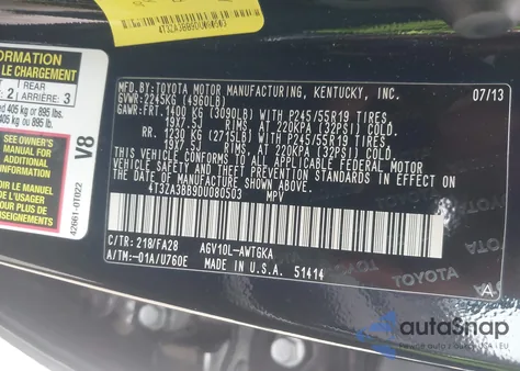 2013 Toyota Venza Le z USA, uszkodzony, nr VIN 4T3ZA3BB9DU080503